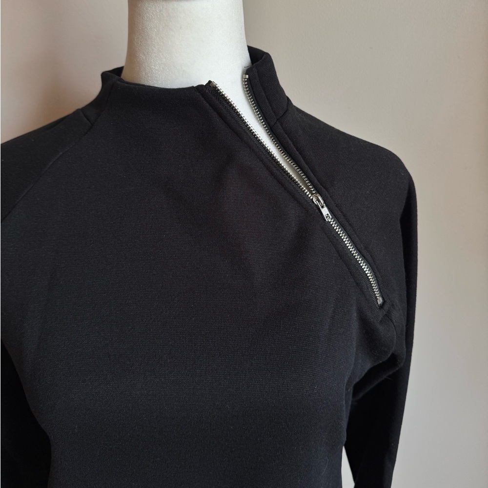 Women’s Black Athleisure Long‎ Sleeve Fitted Zip Collar Sweatshirt Size Medium - Picture 4 of 9